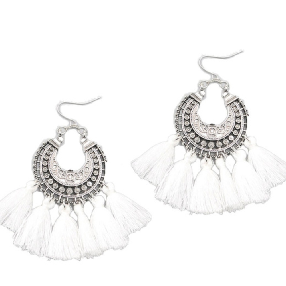 White tassel earrings